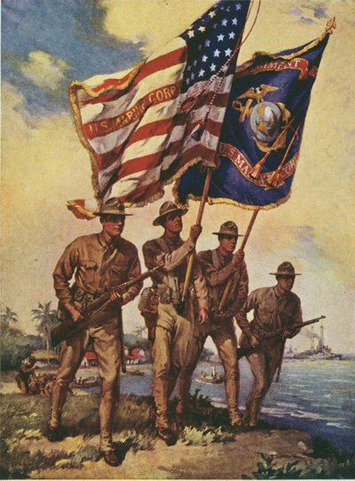 Amerikaanse mariniers met vlaggen door Leon Alaric Shafer