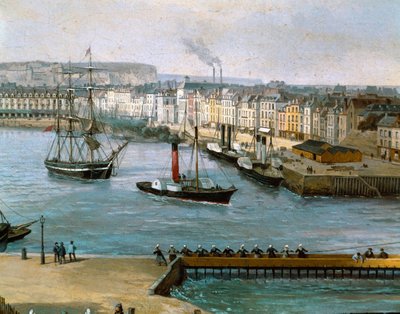 Uitzicht op de haven van Dieppe door Leon Auguste Asselineau