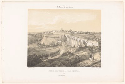 Zicht op Dinan en het viaduct over de rivier de Rance door Leon Auguste Asselineau