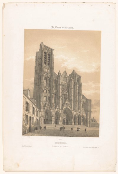 Zicht op de façade van de kathedraal in Bourges door Leon Auguste Asselineau