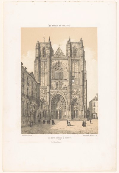 Zicht op de kathedraal van Sint-Pieter en Sint-Paulus in Nantes door Leon Auguste Asselineau