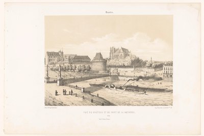Zicht op het kasteel en de Pont de la Rotonde over de Loire in Nantes door Leon Auguste Asselineau