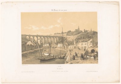 Zicht op het viaduct van Dinan vanaf de kade door Leon Auguste Asselineau