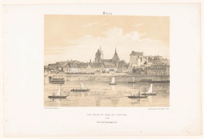 Zicht op het ziekenhuis van Blois vanaf de overzijde van de Loire door Leon Auguste Asselineau