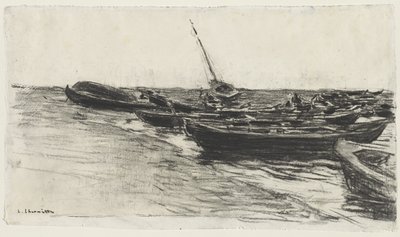 Boten op het strand door Leon Augustin Lhermitte