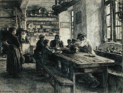 Figuren in een keukeninterieur door Leon Augustin Lhermitte