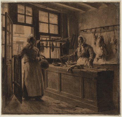 Interieur van een slagerij door Leon Augustin Lhermitte