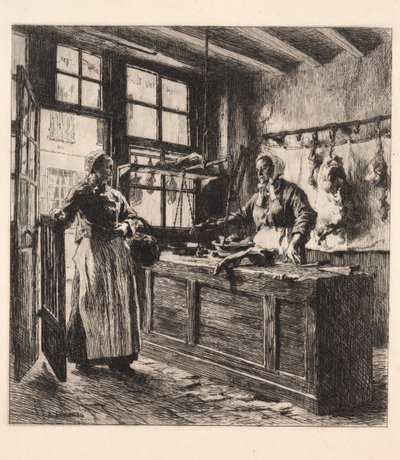 Interieur van een slagerij door Leon Augustin Lhermitte