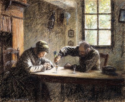 Man en vrouw drinken eau de vie door Leon Augustin Lhermitte