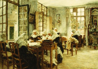 Nonnen aan het naaien door Leon Augustin Lhermitte