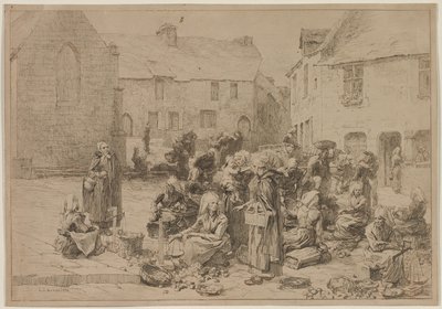 De appelmarkt in Landerneau door Leon Augustin Lhermitte