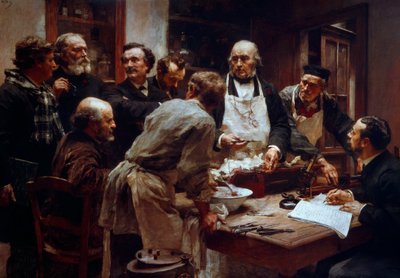 De dissectiecursus van dokter Claude Bernard (1813-1878) in aanwezigheid van zijn leerlingen Paul Bert en Arsene d