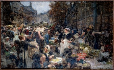 De hallen. De menigte van de Marche des Halles in Parijs in de 19e eeuw. Schets door Leon Augustin Lhermitte (1844-1925) door Leon Augustin Lhermitte