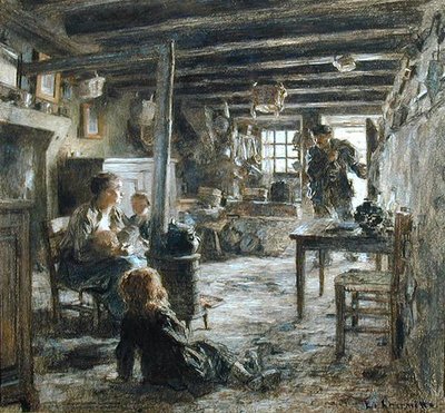 Een familie, interieur fonte (Vaders terugkeer) 1887 door Leon Augustin Lhermitte