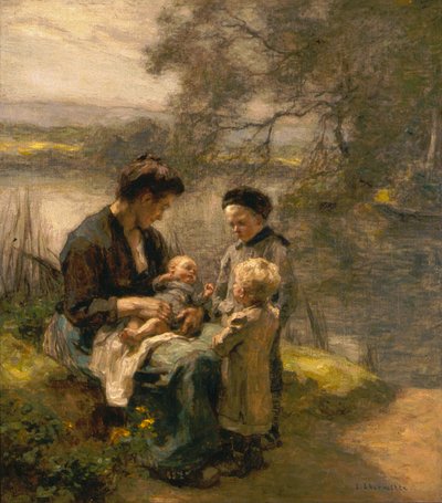Vrouw met kind en twee kinderen door Leon Augustin Lhermitte