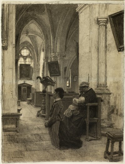 Vrouwen bidden in de kerk door Leon Augustin Lhermitte