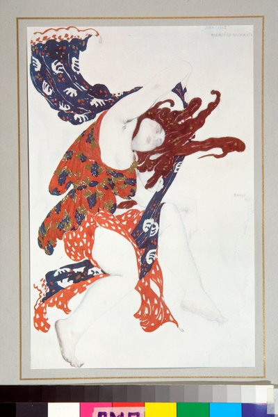 "Bacchante" kostuum getekend voor het ballet Narcisse geregisseerd door Nicolas Tcherepnine door Leon Bakst