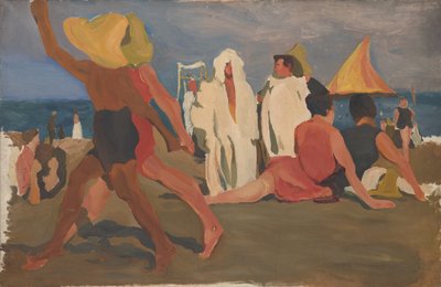 Badhuisgangers op de Lido, Venetië Serge Diaghilev en Vaslav Nijinsky op het Strand door Leon Bakst