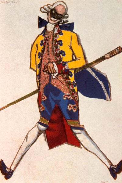 Battista, kostuumontwerp voor een komedie van Carol Goldoni, 1917 door Leon Bakst