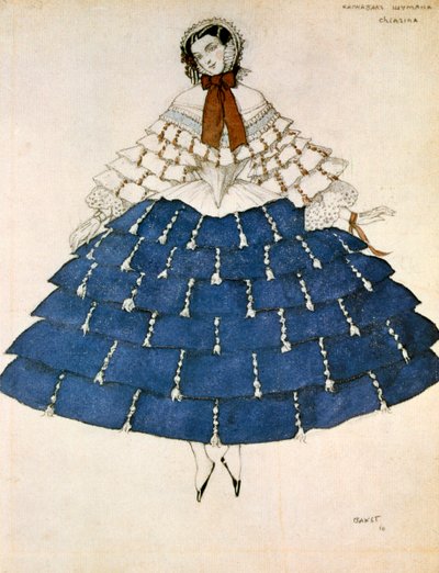 Chiarina, ontwerp voor een kostuum voor het ballet Carnaval gecomponeerd door Robert Schumann, 1919 door Leon Bakst
