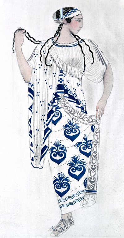 Kostuumontwerp voor Ida Rubinstein als Helena in het ballet Helena van Sparta door Leon Bakst