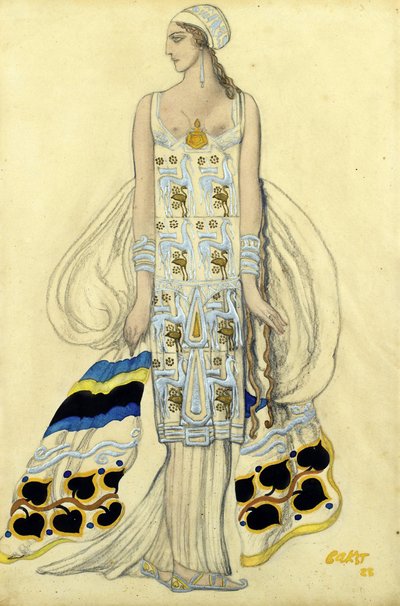 Kostuumontwerp voor Ida Rubinstein in het drama Phaedra (Phedre) door Jean Racine door Leon Bakst