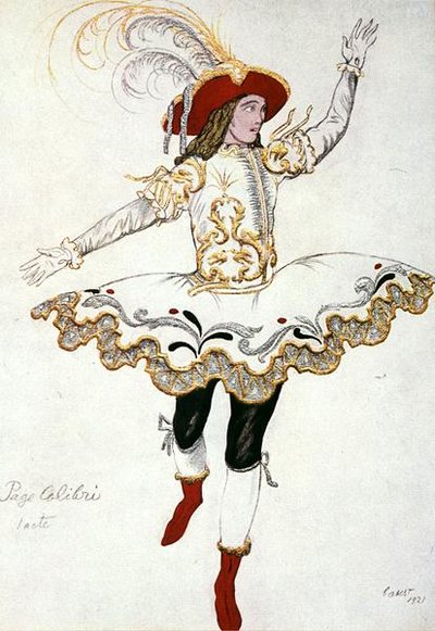 Kostuumontwerp voor De Page van de Fee Kolibrie, uit Doornroosje door Leon Bakst