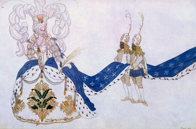 Kostuumontwerp voor de Koningin en Haar Pages, uit Doornroosje, 1921 door Leon Bakst
