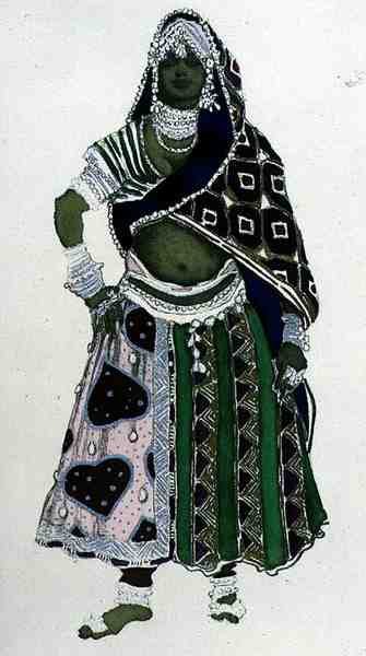 Kostuumontwerp voor een Arabisch Meisje, uit Le Dieu Bleu door Leon Bakst