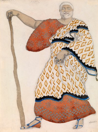 Kostuumontwerp voor drama Oedipus in Colonus door Sophocles door Leon Bakst