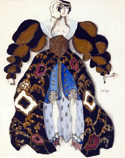 Kostuumontwerp voor het ballet "De Legende van Jozef" door R. Strauss door Leon Bakst
