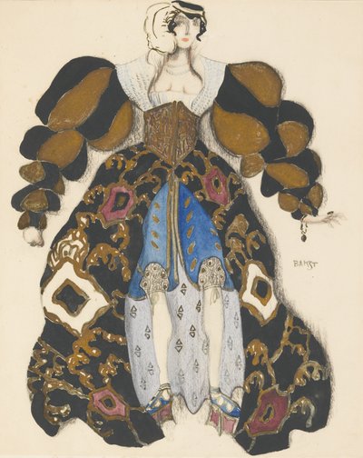 Kostuumontwerp voor het Ballet La Légende de Joseph door R. Strauss door Leon Bakst