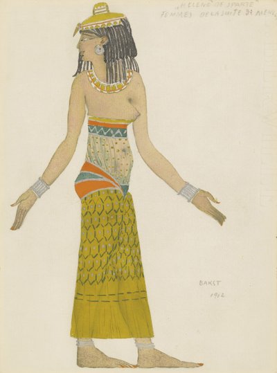 Kostuumontwerp voor het ballet Hélène de Sparte door E. Verhaeren en D. de Séverac door Leon Bakst