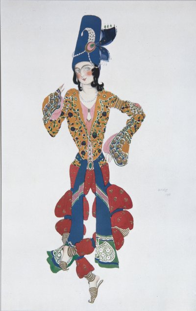 Kostuumontwerp voor het ballet Sheherazade van N. Rimsky-Korsakov door Leon Bakst