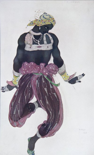 Kostuumontwerp voor het ballet Sheherazade van N. Rimsky-Korsakov door Leon Bakst