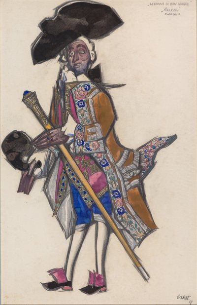 Kostuumontwerp voor het ballet De goedgehumeurde dames van Scarlatti door Leon Bakst