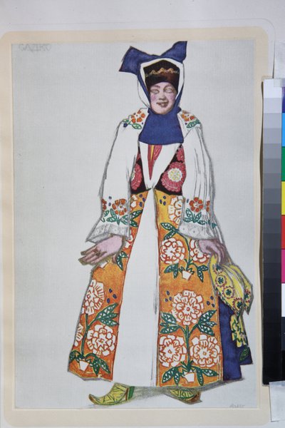 Kostuum voor de opera Sadko geregisseerd door Nicolas (Nikolai) Rimski Korsakov (Rimski-Korsakov) door Leon Bakst