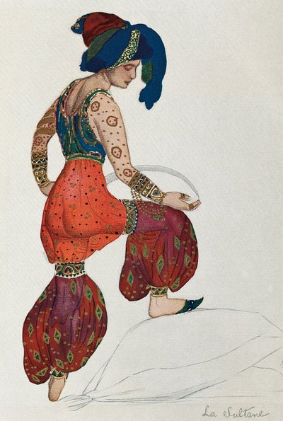 Kostuum van Vaslav Nijinsky voor het personage van de sultane in het ballet "Sheherazade" 1910 door Leon Bakst