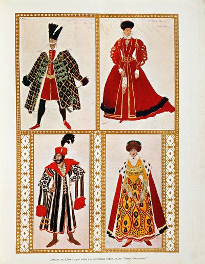 Kostuums voor de Polonaise Boris Godunov door Modest Moessorgski door Leon Bakst