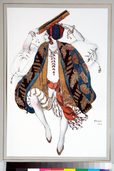 "Joodse danseres" Kostuum ontworpen door Leon Bakst voor het ballet "Cleopatre" van de Ballets russes door Leon Bakst