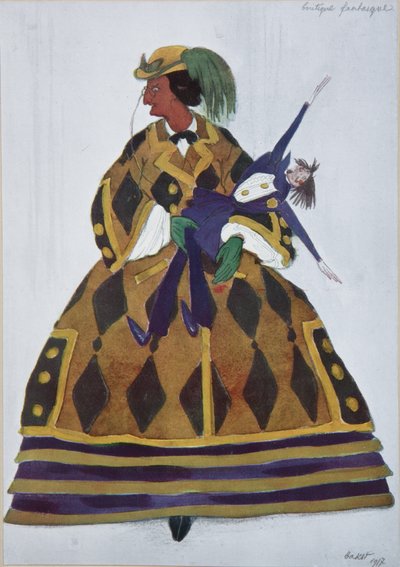 Engelse vrouw. Kostuumontwerp voor het ballet De Magische Speelgoedwinkel door G. Rossini, 1919 door Leon Bakst