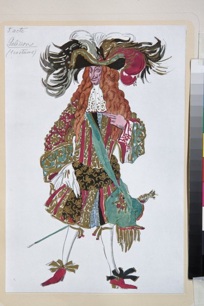 Galisson, kostuum voor het ballet Doornroosje van Piotr Tchaikovsky - Werk van Leon Bakst, lithografie 1921 door Leon Bakst