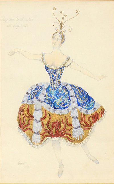 La Princesse Enchantée. Kostuumontwerp voor het ballet De Schone Slaapster, 1921 door Leon Bakst