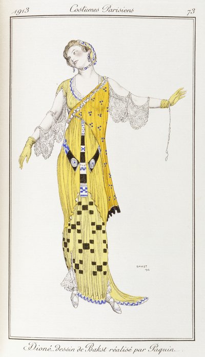 Parijse kleding: Dione-tekening door Bakst uitgevoerd door Paquin, 1913 door Leon Bakst