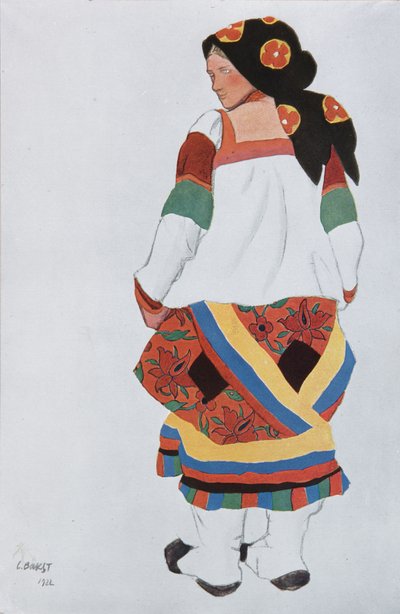 Boerin. Kostuumontwerp voor de Vaudeville Old Moscow in het Théâtre Femina in Parijs, 1922 door Leon Bakst