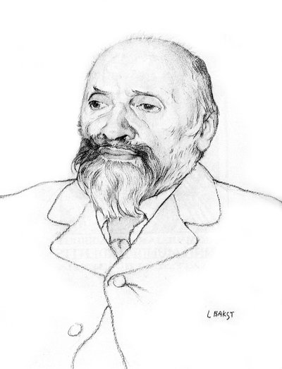Portret van de Russische componist Mily Balakirev door Leon Bakst