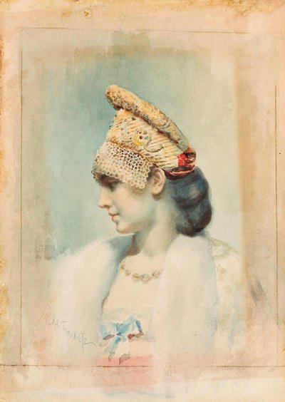 Portret van een meisje met een Kokoshnik door Leon Bakst