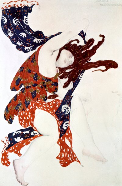 Premiere Bacchante, kostuumontwerp voor een productie van Tcherepnins Narcisse, 1911 door Leon Bakst