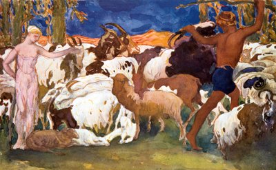 Decorontwerp voor een Ballets Russes productie van Ravels Daphnis et Chloe, 1912 door Leon Bakst