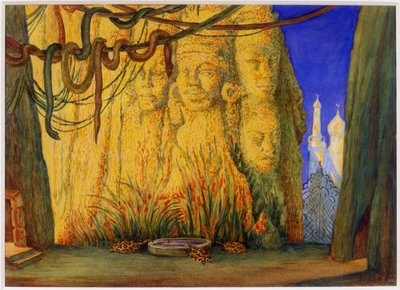 Decorontwerp voor het Ballet Blauwe God door R. Hahn door Leon Bakst